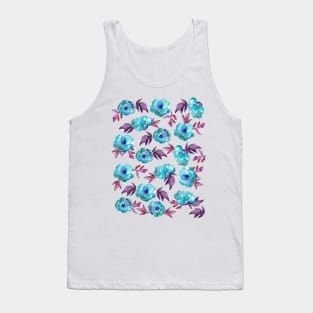 Peonies Flowers Watercolor Ink Cute Girly Cyan Tank Top